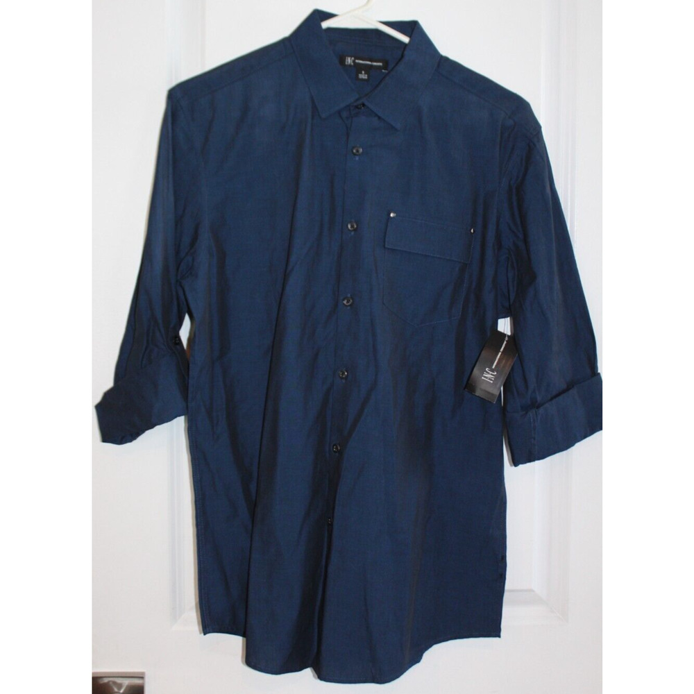 Inc Riviera Blue Hybrid Cotton Long Sleeve Button Front Shirt Size Small